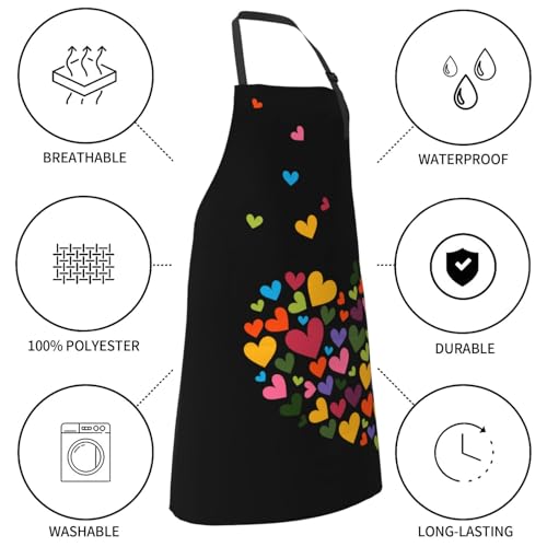 Art Apron with Pocket for Women Men - color: Colorful Hearts