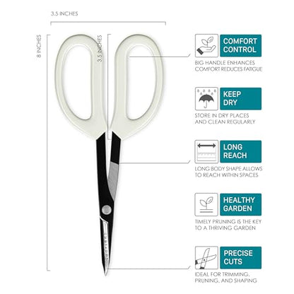 8-Inch Precision Plant Trimming & Pruning Scissors - White