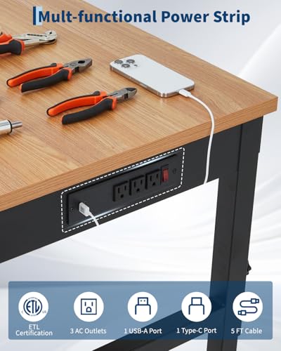72 Inch Adjustable Workbench, 2500 LB Load Capacity - size: 72x24 + Legs
