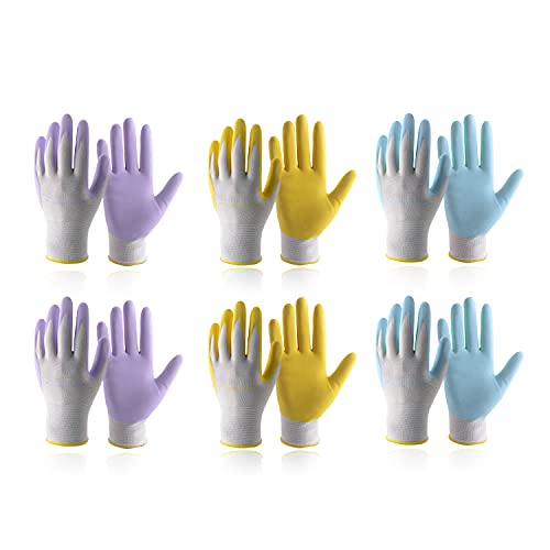 HANDLANDY 2/3/6 Pairs Womens Gardening Gloves, Garden Gloves for Women - color: Blue & Yellow & Violet (6 Pairs), size: Medium