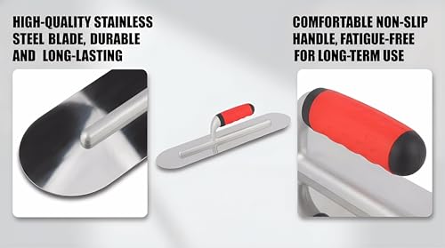 Professional Concrete Finishing Trowel, Stainless Steel Blade with Soft Grip Handle, Silver and Red, 16 x 4 Inch - size: 40cm*10cm