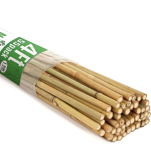 SWANGSA 55 Pack Bamboo Stakes 4 Feet, Garden Stakes for Plants Support, Tomatoes, Beans, Flowers, Climbing Plants, Indoor and Outdoor - size: 4 Feet - 55 Pack