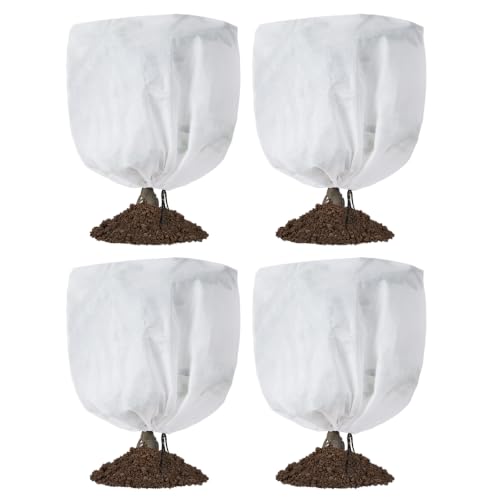 Garutom 4-Pack Plant Covers Freeze Protection 30" x 39" 2.2 oz, Frost Cloth Plants Jacket Drawstring Tree Cover for Outdoor Plants, Shrub Potted Plants Winter - size: 30"W x 39"H/4P