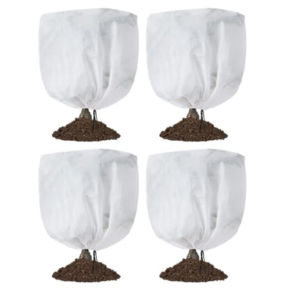 Garutom 4-Pack Plant Covers Freeze Protection 30" x 39" 2.2 oz, Frost Cloth Plants Jacket Drawstring Tree Cover for Outdoor Plants, Shrub Potted Plants Winter - size: 30"W x 39"H/4P