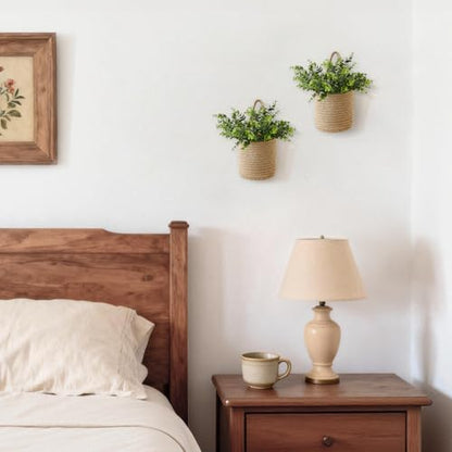 Dahey 2Pcs Woven Hanging Wall Basket 5.5"W×6.2"H with Artificial Eucalyptus - size: 5.5"W×6.2"H