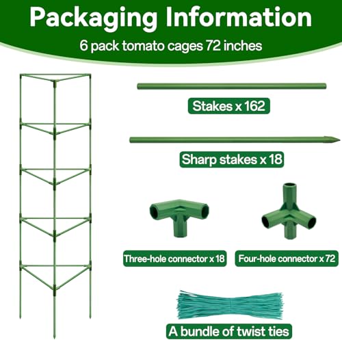 Halatool 6 Pack 72" Tall Tomato Cages for Garden, Large Tomato Trellis - color: 6pcs, size: 72in