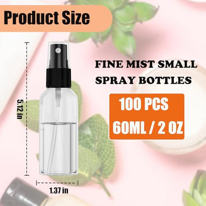 100Pack 2oz Spray Bottles 60ml Small Spray Bottle Bulk Fine Mist Sprayer - color: Clear, size: 2oz-100PCS
