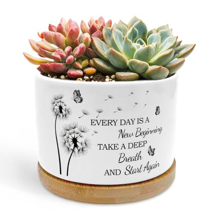 Butterfly Dandelion Inspirational Planter Pots, Every Day New Beginning Ceramic Succulent Plant Flower Planters(No Plants) - color: Style 05