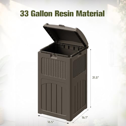 Devoko 33 Gallon Outdoor Trash Can, Hideaway Garbage Bins with Tiered Lid - color: Deep Brown, size: 1 Pack