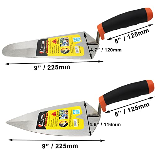 2 Pcs Pointing Trowel and Gauging Trowel Set,9" Masonry Hand Tool Set with Soft Grip Handle,Margin Trowels Bricklaying Trowels Building Products (9 Inch) - size: 9 Inch