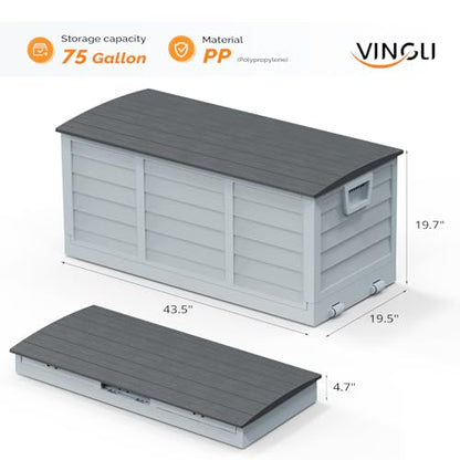 VINGLI 75 Gallon collapsible Outdoor Storage Box - color: Grey Body Black Lib