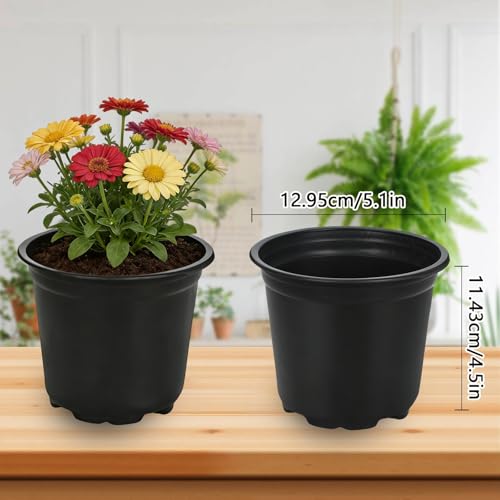 AUGSHY 110 Pcs 5 Inch Black Plastic Plant Pots, Nursery Pots - size: 5 Inches