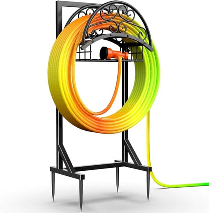 Heavy Duty Garden Hose Holder with Storage Basket - color: Matte Black