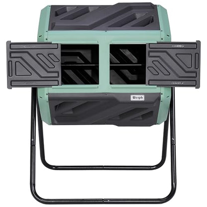 Werph 43 Gallon Outdoor Rotating Compost Bin, Dual Chamber, Green & Black - color: Green & Black