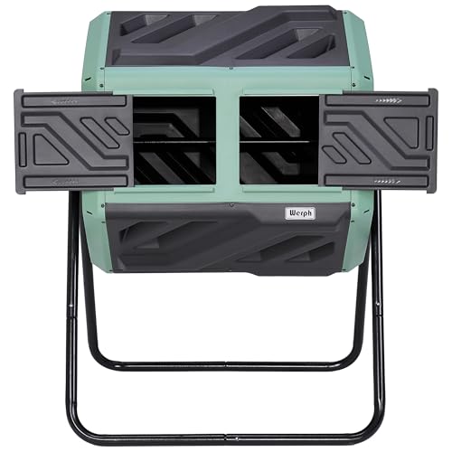 Werph 43 Gallon Outdoor Rotating Compost Bin, Dual Chamber, Green & Black - color: Green & Black