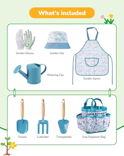Grenebo 8-Piece Kids Gardening Set with Garden Tools for Kids, Blue - color: B-blue