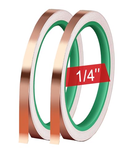 2Rolls Copper Foil Tape for Stained Glass 1/4 Inch x 22Yards Conductive Adhesive 2 Rolls Foil Sheilding Tape for Guitars, EMI, Electrical Repairs - color: 1/4In*66Ft*2rolls