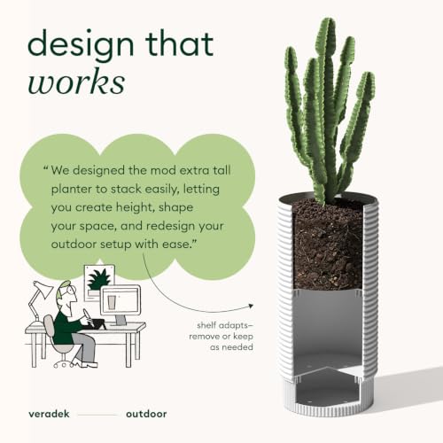 Veradek Mod Series Extra Tall Planter - Tall Outdoor Planter with Shelf - color: White, size: 29 inch - 2 Pack