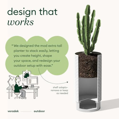 Veradek Mod Series Extra Tall Planter - Tall Outdoor Planter with Shelf - color: White, size: 29 inch - 2 Pack