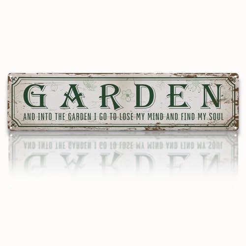 Garden Metal Tin Sign, Into The Garden To Lose My Mind Signs, Rustic Farmhouse Outdoor Wall Decor, for Porch Patio Fence, for Gardening Lovers, 15.7 x 3.9 Inches - color: Garden 02
