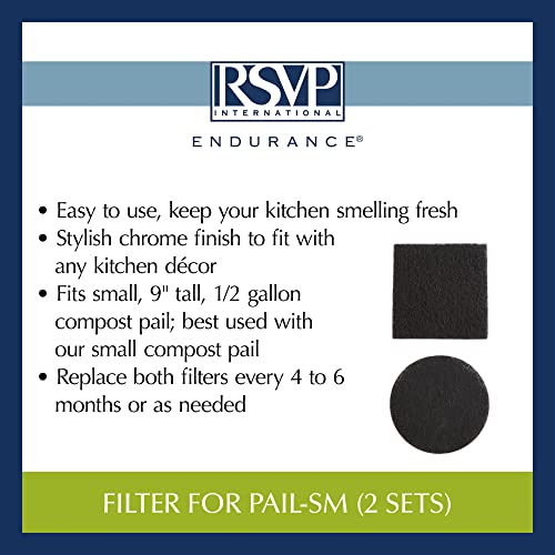 RSVP International Charcoal Compost Bin Filter 2-Piece Set Helps Keep Kitchen Smelling Fresh, Replacement - 1 Gallon Bin/Pail - size: Filter Replacement, 2-Piece, 0.5-Gallon