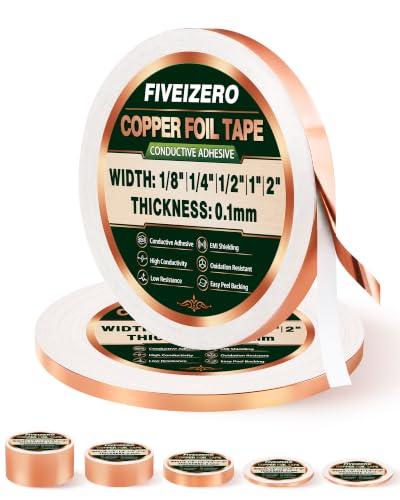 FIVEIZERO Copper Foil Tape, 2 Rolls, 1/4 Inch x 82 FT - size: 1/4" × 82ft (2 Pack)