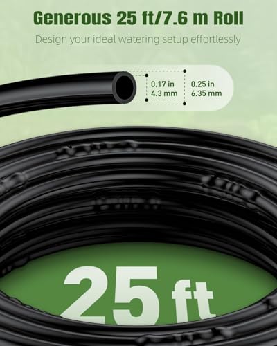 Pawfly 25 ft. 1/4" PE Irrigation Dripline Tubing, Black Polyethylene Distribution Line, Quick-Connect Compatible Drip Hose for Small Garden & Potted Plants - size: 25 FT 1/4" Irrigation Dripline Tubing