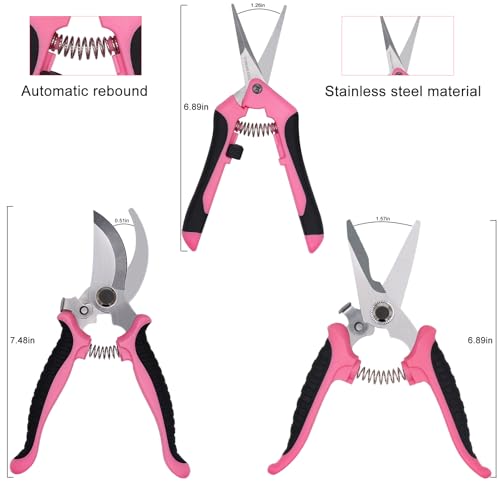 3Pcs Stainless Steel Garden Pruning Shears for Plants (Pink） - color: Pink