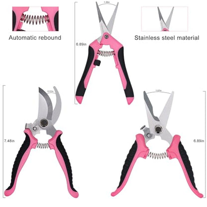 3Pcs Stainless Steel Garden Pruning Shears for Plants (Pink） - color: Pink