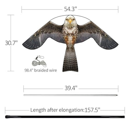 eyijklzo Bird Scarer Hawk Flying Kite with 13ft Telescopic Pole-Grey - style: Grey-with 4m pole