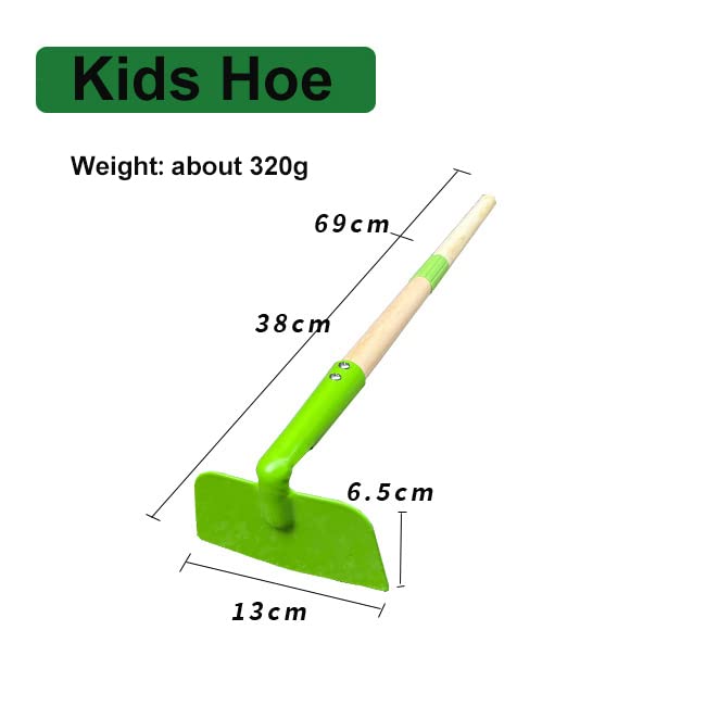 Small Garden Hoe-Kid's Size Wooden Handle Metal Head Hoe (Green)