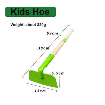 Small Garden Hoe-Kid's Size Wooden Handle Metal Head Hoe (Green)