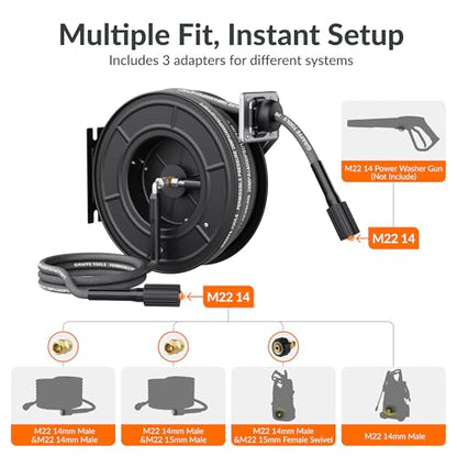 Giraffe Tools Pressure Washer Hose Reel with Replaceable 60FT Hose, 4000PSI