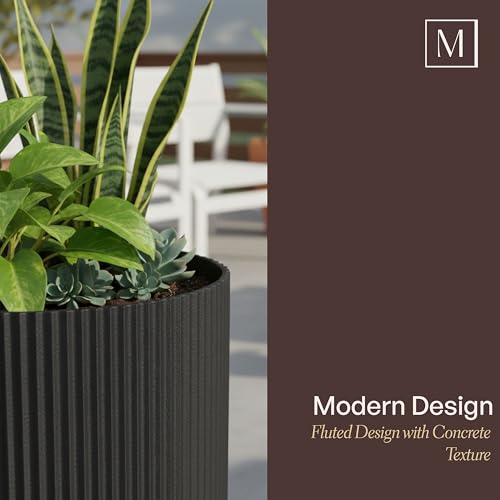 Mayne Haven 12in & 14in Round Fluted Modern Planter Set, Black, 2-Pack - color: Black, size: 12in and 14in