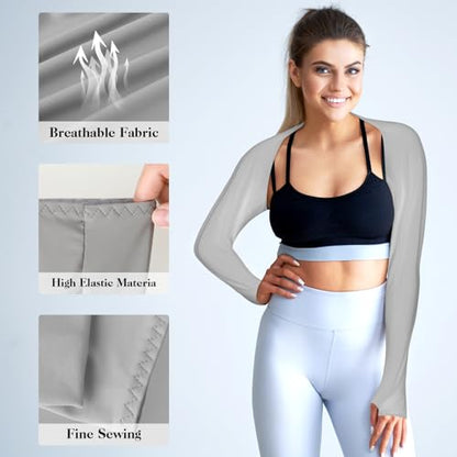2 Pack Cooling Shawl Arm Sleeves Sun Sleeves for Women UV Protection Arm Sleeve with Finger Hole for Golfing - color: Grey