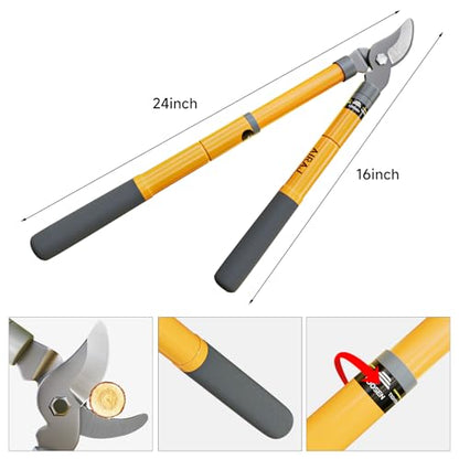 AIRAJ 16-24" Tree Loppers for Gardening, 1.5” Cut Tree Trimmer Garden Tools - size: 16-24'' Extendable Loppers