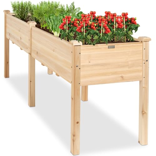 Best Choice Products 72x24x30in Raised Garden Bed, Elevated Wood Planter Box Stand for Backyard, Patio, Balcony w/Divider Panel, 6 Legs, 300lb Capacity - Natural - color: Natural, size: 72x24x30in