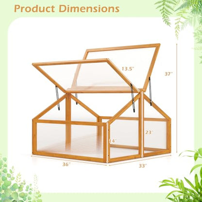 Giantex Wood Cold Frame Greenhouse, Portable Raised Flower Planter Protection with Transparent Openable Roof, Small Indoor Outdoor Hot House for Garden Sunroom Balcony, 36”x33”x23” - size: 36”x33”x23”