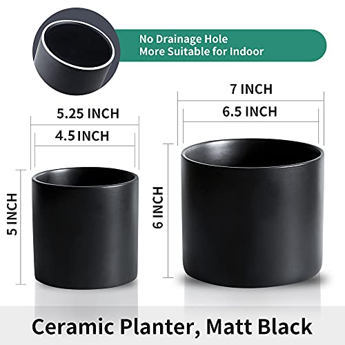 Plant Pot with Climbing Elephant Statues, 5 & 7 Inch, Matte Black, Set of 2 - color: Black E2