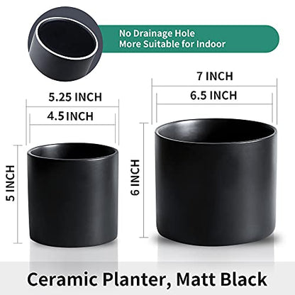 Plant Pot with Climbing Elephant Statues, 5 & 7 Inch, Matte Black, Set of 2 - color: Black E2