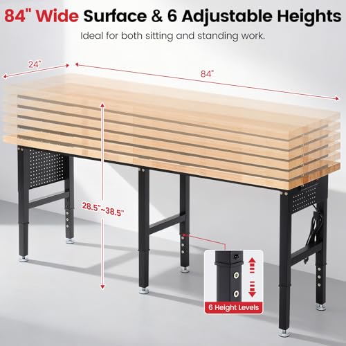 ENJOYWOOD 84" Heavy Duty Workbench, 5000 LBS Capacity Adjustable Height - size: 84" Standard