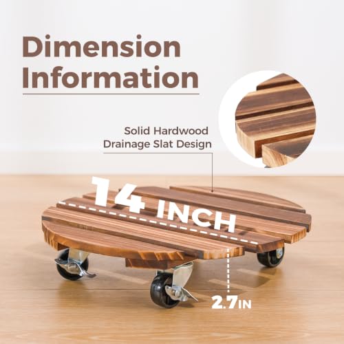 Bamworld Plant Caddy 14 Inch Wood Dolly with Wheels 2 Pack - size: 14inch-Round-2 pack
