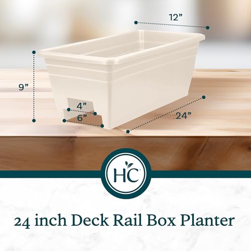 The HC Companies 24 Inch Heavy Duty Deck Rail Planter Boxes, White, 2-Pack