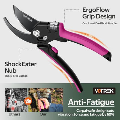 Garden Shears, Patented Stepless Handle Opening for All Hand Sizes - color: Pink