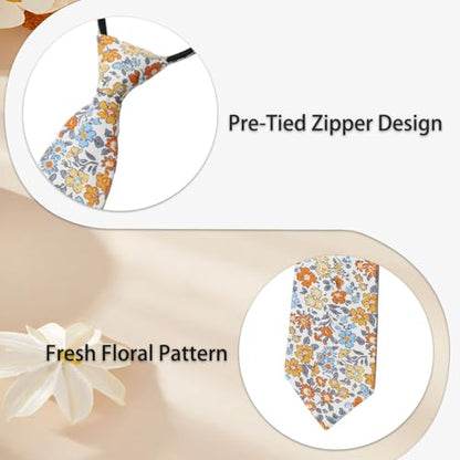 Pre Tied Floral Ties for Men Cotton Zipper Tie Colorful Necktie - color: Style-01