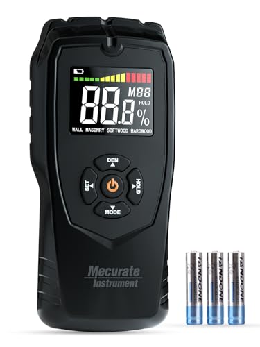 Moisture Meter Damp Meter Pinless Wood Moisture Meter for Walls Logs Firewood and Building Material, 4 Mode 9 Density Settings, Non-Destructive Moisture Detector with Backlit LCD and Alerts (Black) - style: Pinless