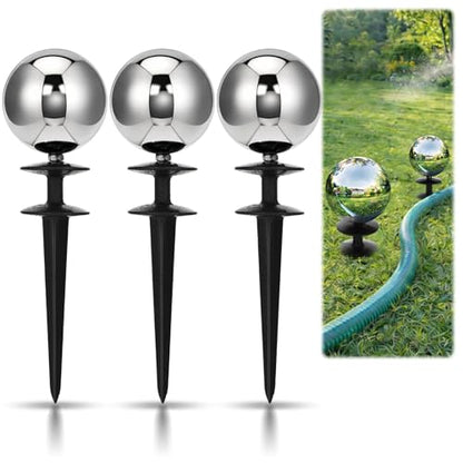 Tandefio 3 Pcs Garden Hose Guide Spike 13.5'' Decorative Ball, Silver - color: Silver