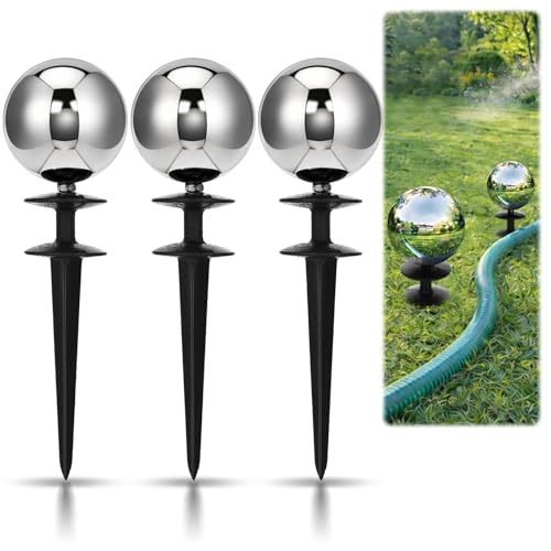 Tandefio 3 Pcs Garden Hose Guide Spike 13.5'' Decorative Ball, Silver - color: Silver