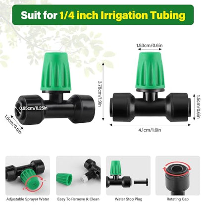 Kalolary 30Pcs Push-to-Fit Drip Irrigation Spray Emitters for 1/4" Tubing - size: 1/4” Push-to-Connect Tee- Misting- 30P Green