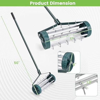 GYMAX Lawn Aerator, 17inch Heavy Duty Rolling Aerator with Sharp Spikes & Anti-Slip Handle, Push Grass Aerator for Lawn, Garden, Yard, Manual Aerator Tool (Basic) - style: Basic